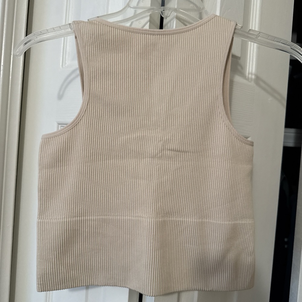 Women's Cream Ribbed Tank Top - Picture 3 of 4